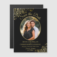 Elegant Black & Gold Wedding Save the Date Photo