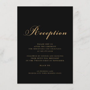 Elegant Black Gold Wedding Script Reception Enclosure Card
