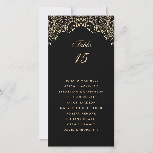 Elegant Black Gold Wedding Seating Chart (Front)