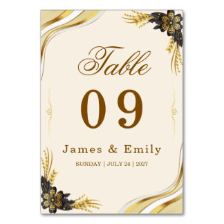 Elegant Black & Gold Wedding Table Number