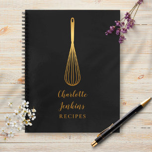 Elegant Black Gold Whisk Recipe Cookbook Script Notebook