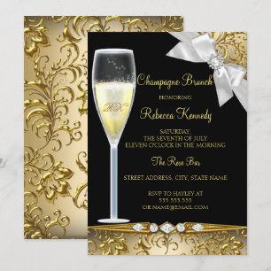 Elegant Black Gold White Champagne Brunch Invite
