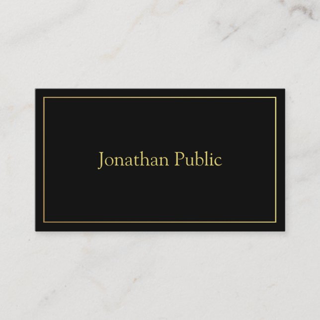 Elegant Black Gold White Minimalist Plain Trendy Business Card (Front)