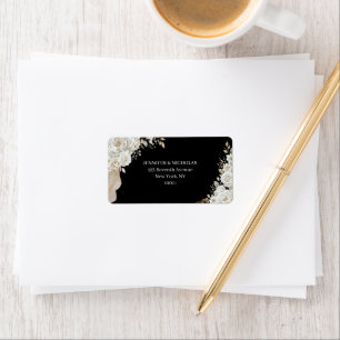 Elegant Black Gold White Rose Return Address Label