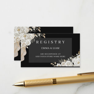 Elegant Black Gold White Rose Wedding Registry Enclosure Card