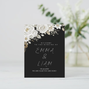 Elegant Black Gold White Rose Wedding Welcome  Postcard