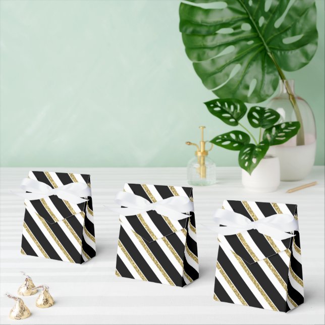 elegant black gold white stripes party box (Multiple)
