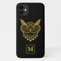 Elegant Black Gold Wise Owl Predatory Bird 