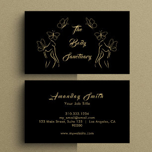 Elegant Black & Gold Women Body Care Wellness  Business Card