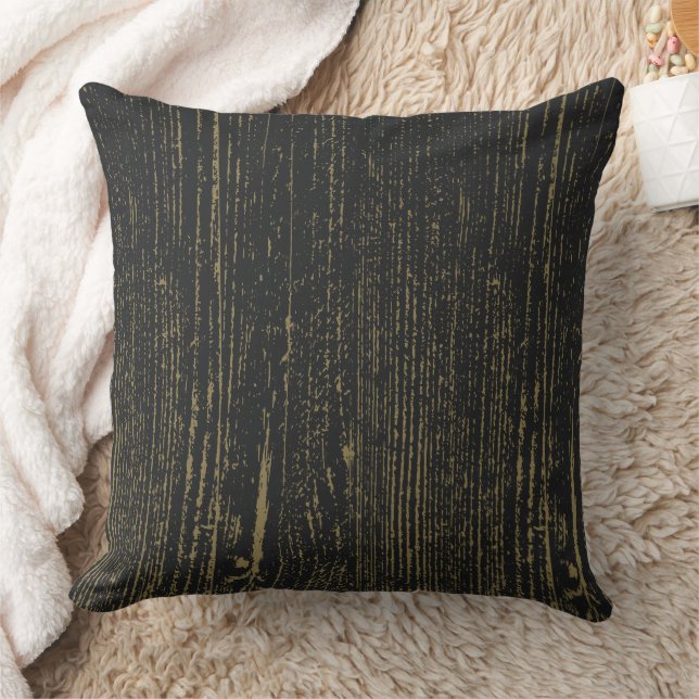 Elegant Black Gold Wood Grain Cushion (Blanket)