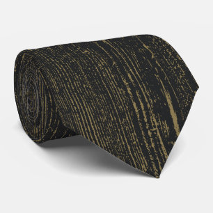 Elegant Black Gold Wood Grain Tie
