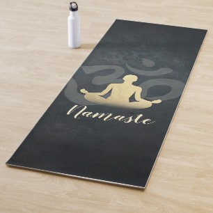 Elegant Black Gold Yoga Meditation Pose Om Symbol Mat