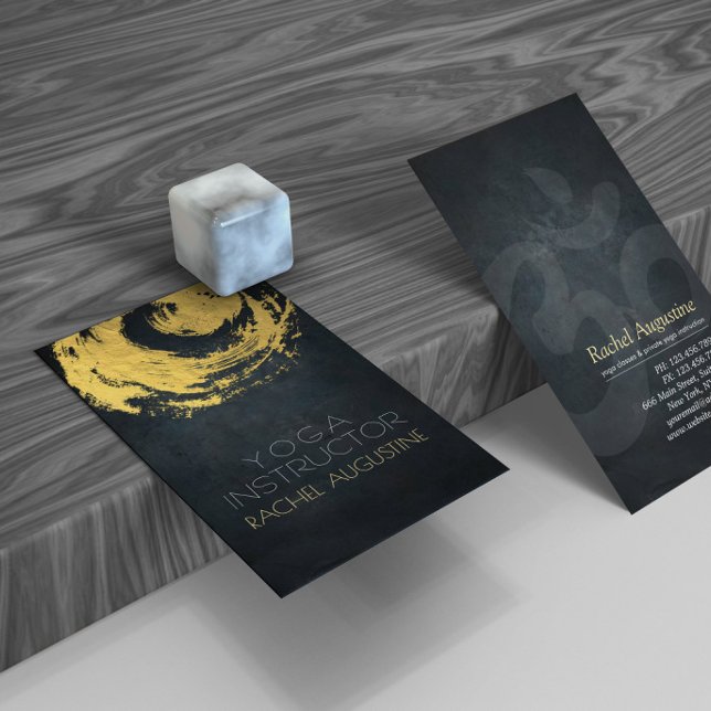 Elegant Black & Gold YOGA ZEN Symbol Brushstrokes Business Card (Creator Uploaded)