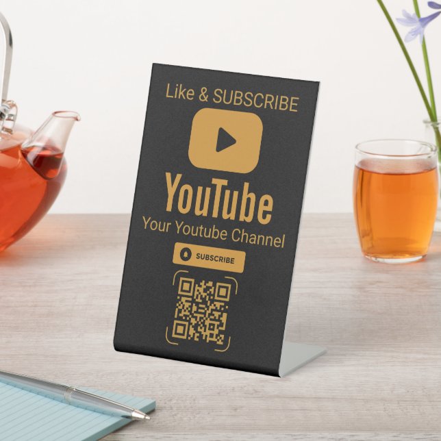 Elegant Black Gold YouTube QR Code Business Sign (In SItu)