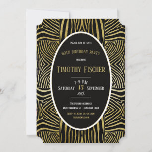 Elegant black Gold Zebra 60th birthday invitation