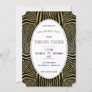 Elegant black Gold Zebra 60th birthday invitation