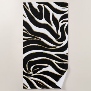 Elegant Black Gold Zebra White Animal Print Beach Towel