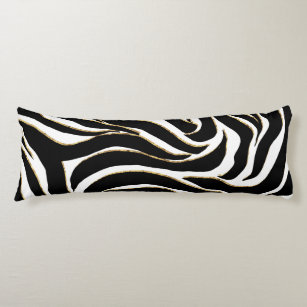 Elegant Black Gold Zebra White Animal Print Body Cushion