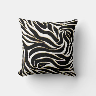 Elegant Black Gold Zebra White Animal Print Cushion