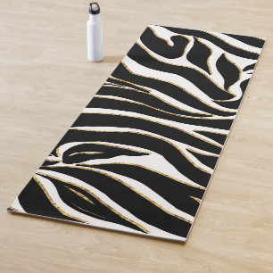 Elegant Black Gold Zebra White Animal Print Yoga Mat