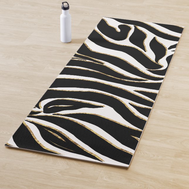 Elegant Black Gold Zebra White Animal Print Yoga Mat (In Situ)