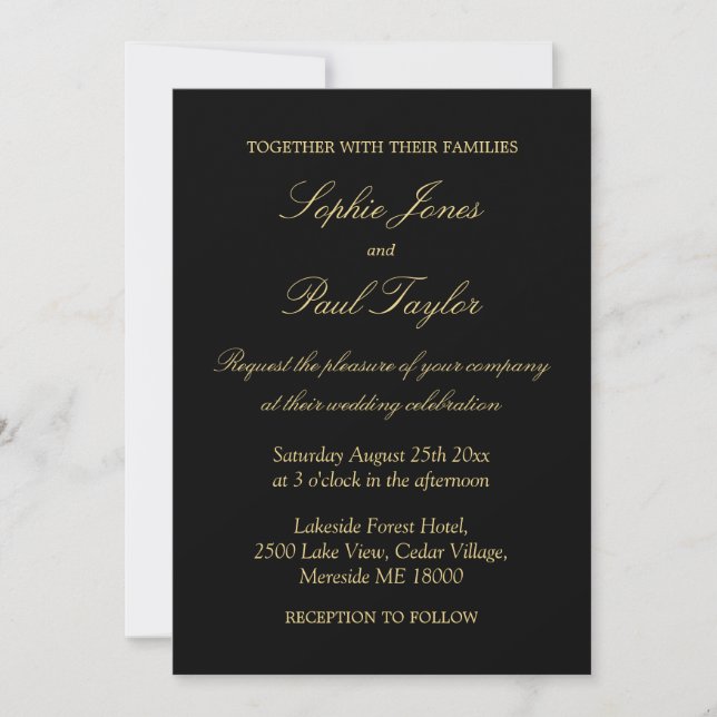 Elegant Black Golden Beige Wedding Invitation (Front)