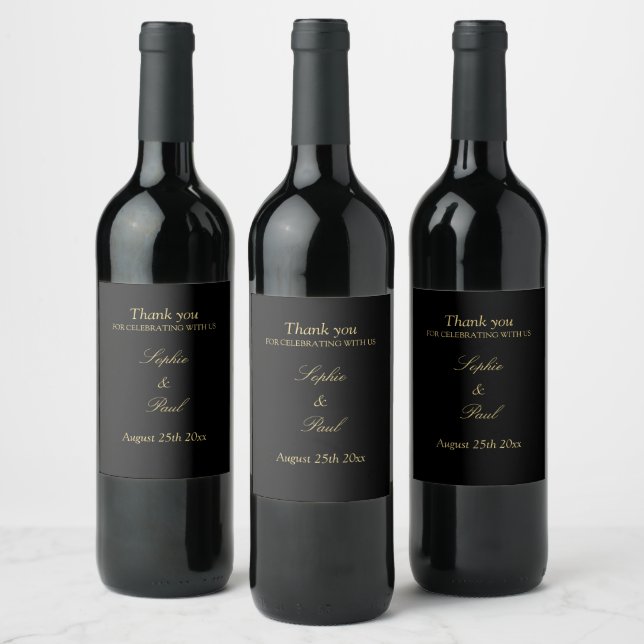 Elegant Black Golden Beige Wedding Wine Labels (Bottles)