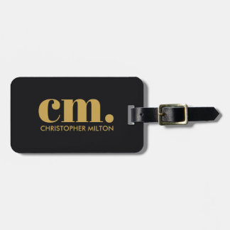 Elegant Black Golden Bold Monogram Luggage Tag