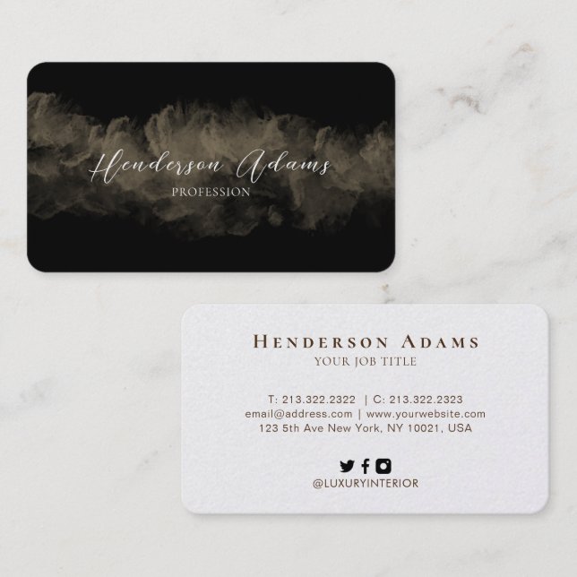  Elegant Black Golden Cloudy Abstract Signature Business Card (Front/Back)