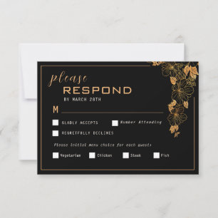 Elegant Black & Golden Foliage RSVP Card