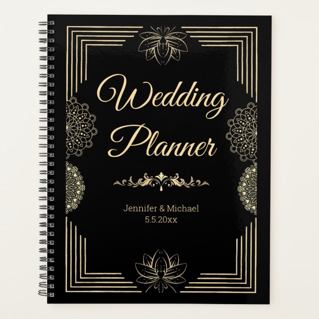 elegant black golden luxury chic wedding planner (Front)
