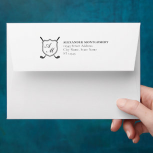 Elegant Black Golf Monogram Crest Envelope
