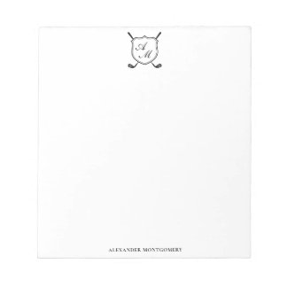 Elegant Black Golf Monogram Crest Notepad