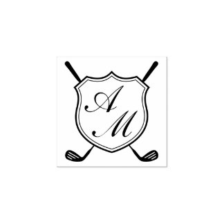 Elegant Black Golf Monogram Crest Rubber Stamp