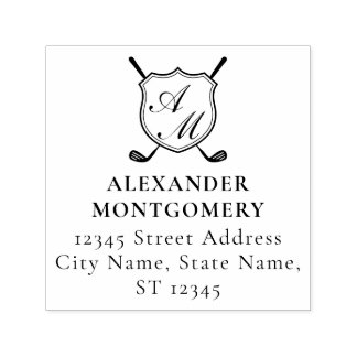Elegant Black Golf Monogram Crest Self-inking Stamp