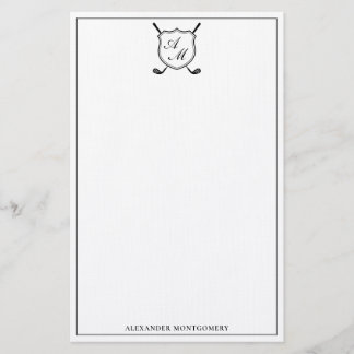 Elegant Black Golf Monogram Crest Stationery