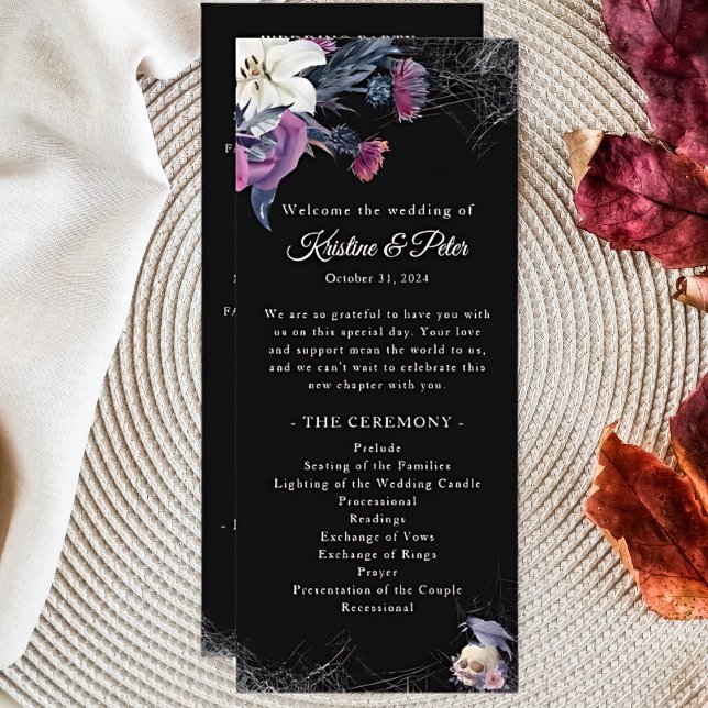 Elegant Black Gothic Floral Skull Wedding Program (Creator Uploaded)