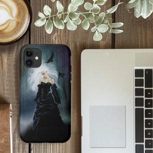 Elegant Black Gothic Mysterious Woman Ravens Mist Case-Mate iPhone Case