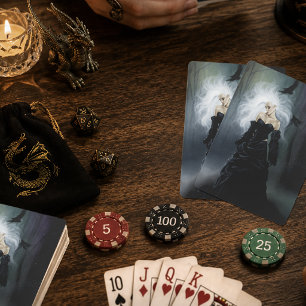Elegant Black Gothic Mysterious Woman Ravens Mist Playing Cards