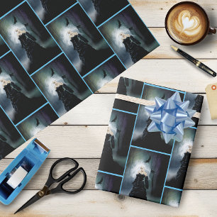 Elegant Black Gothic Mysterious Woman Ravens Mist Wrapping Paper