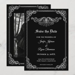 Elegant black Gothic wedding save the date Announcement