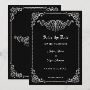 Elegant black Gothic wedding save the date Announcement