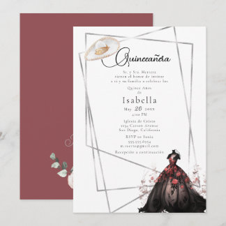Elegant Black Gown Quinceanera Invitation