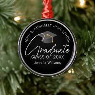 Elegant Black Graduate Custom Graduation Christmas Metal Tree Decoration