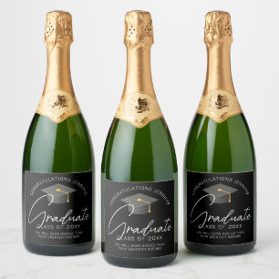 Elegant Black Graduate Custom Graduation Party Sparkling Wine Label