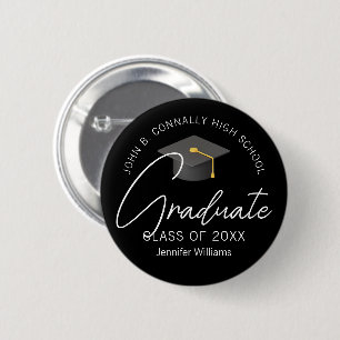 Elegant Black Graduate Personalised Graduation 6 Cm Round Badge