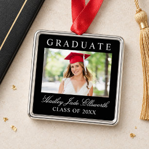 Elegant Black Graduate Photo Keepsake Metal Tree Decoration