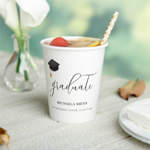 Elegant Black Graduation Cap Script Graduate Paper Cups