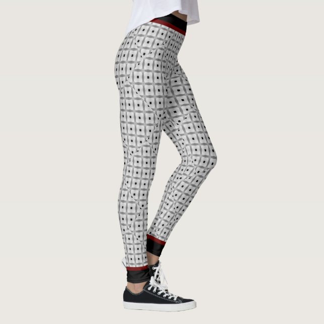 Elegant Black Gray Geometric Modern Pattern Leggings (Right)
