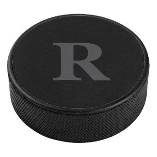 Elegant Black &gray Monogram Hockey Puck